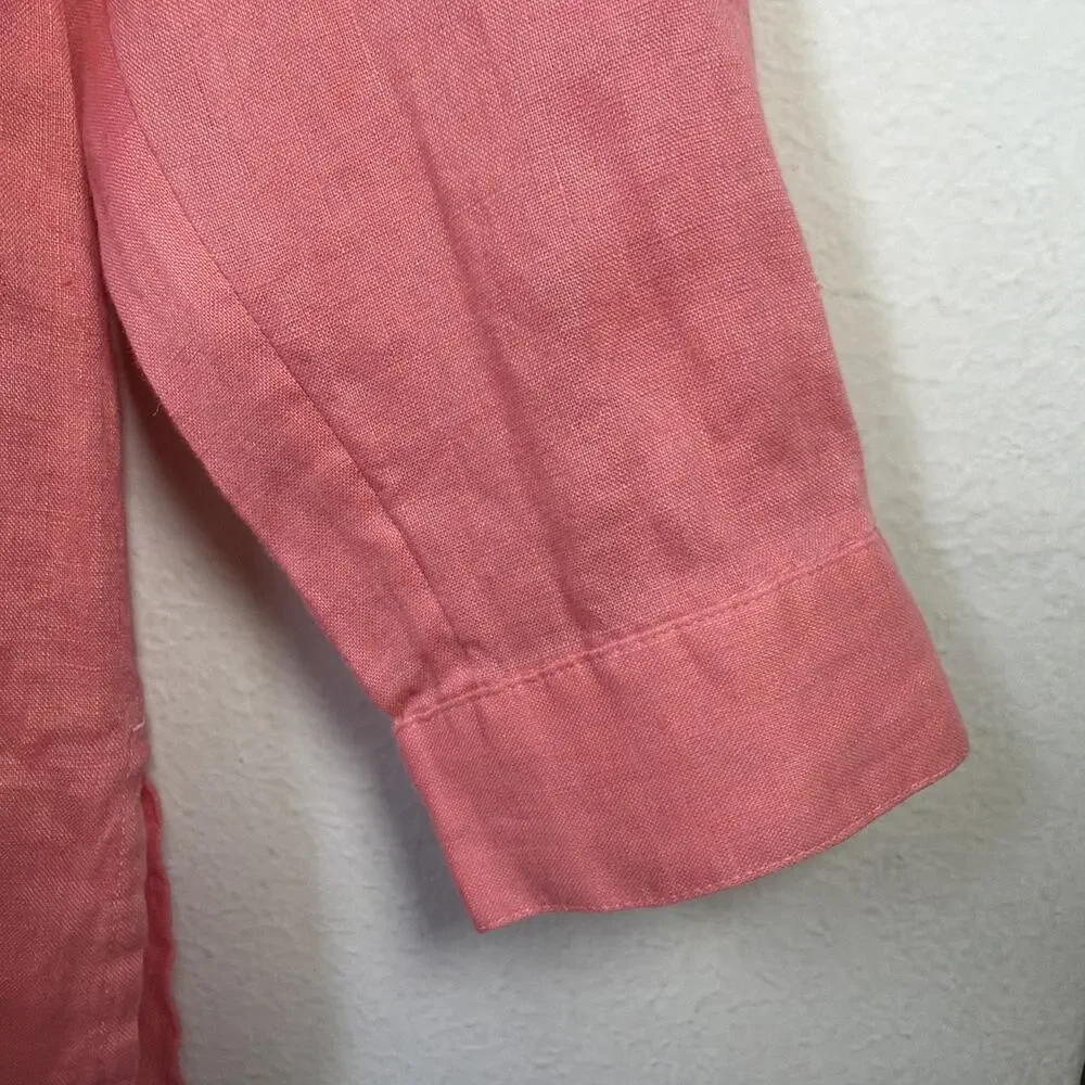 J Jill Linen Top Womens large Petite Casual Button Front Shirt Blouse Salmon - Picture 3 of 11